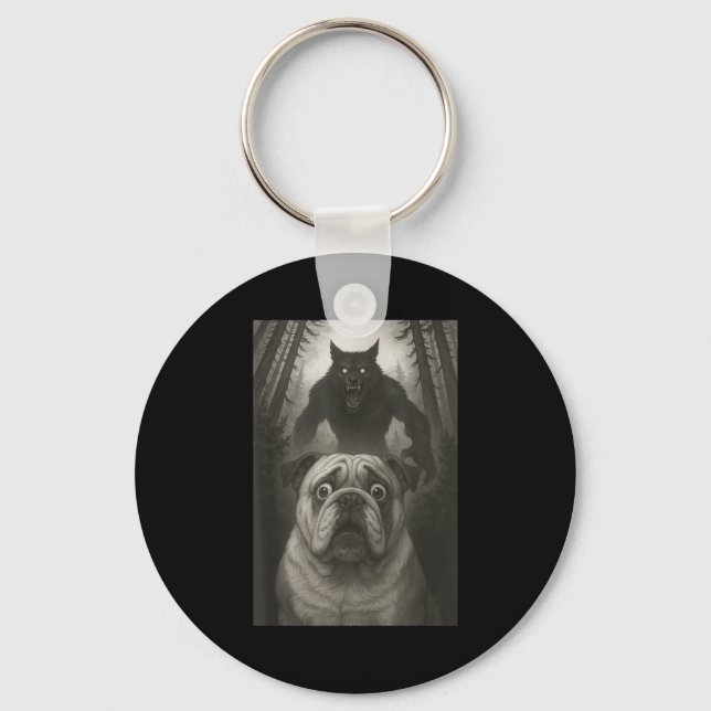 English Bulldog Selfie With Werewolf Funny  Keychain (Front)