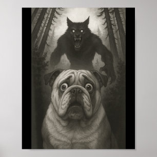 English Bulldog Selfie With Werewolf Funny  Poster
