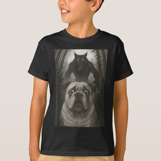 English Bulldog Selfie With Werewolf Funny  T-Shirt (Front)