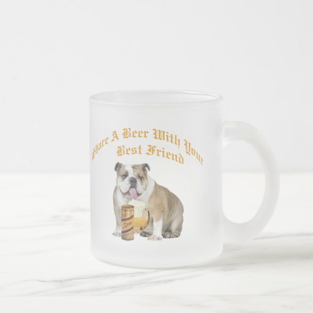 English Bulldog Shares Beer Frosted Glass Coffee Mug (Right)