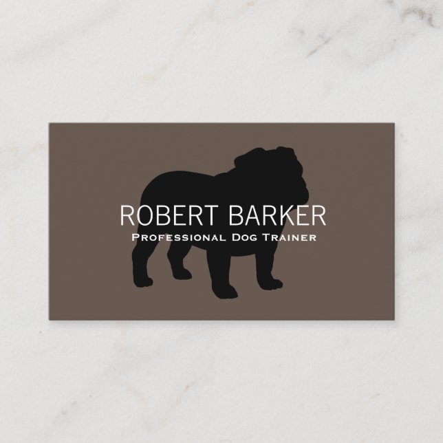 English Bulldog Silhouette Black on Brown Business Card (Front)