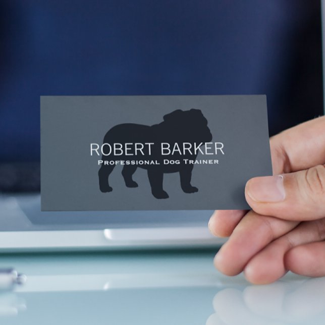 English Bulldog Silhouette Black on Grey Business Card (Creator Uploaded)