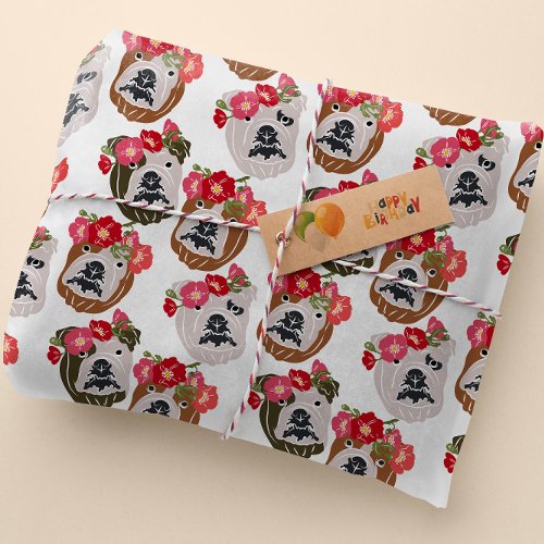 English Bulldog Silhouette Cartoon Head Wrapping Paper