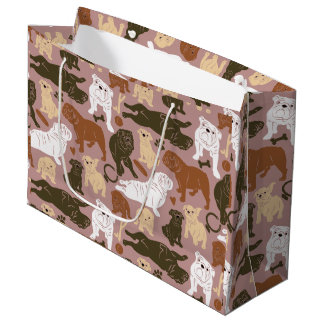 English Bulldog Silhouette in brown tones Large Gift Bag