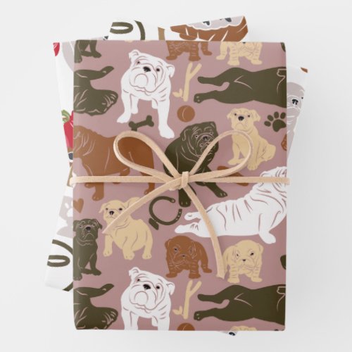 English Bulldog Silhouette in three colors  Wrapping Paper Sheets