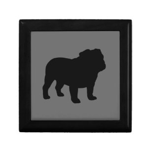 English Bulldog Silhouette on Grey (Customizable) Jewelry Box