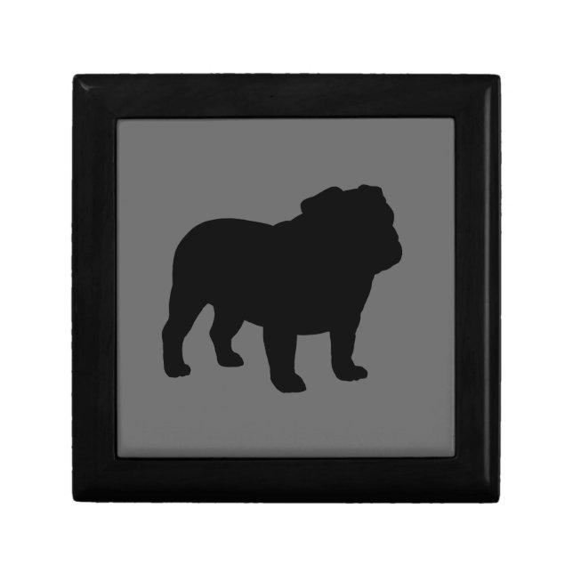 English Bulldog Silhouette on Grey (Customizable) Jewelry Box (Front)