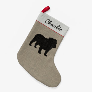 English Bulldog Silhouette Personalized Holiday Small Christmas Stocking