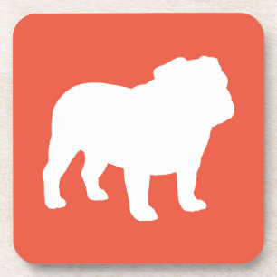 English Bulldog Silhouette Red and White Beverage Coaster