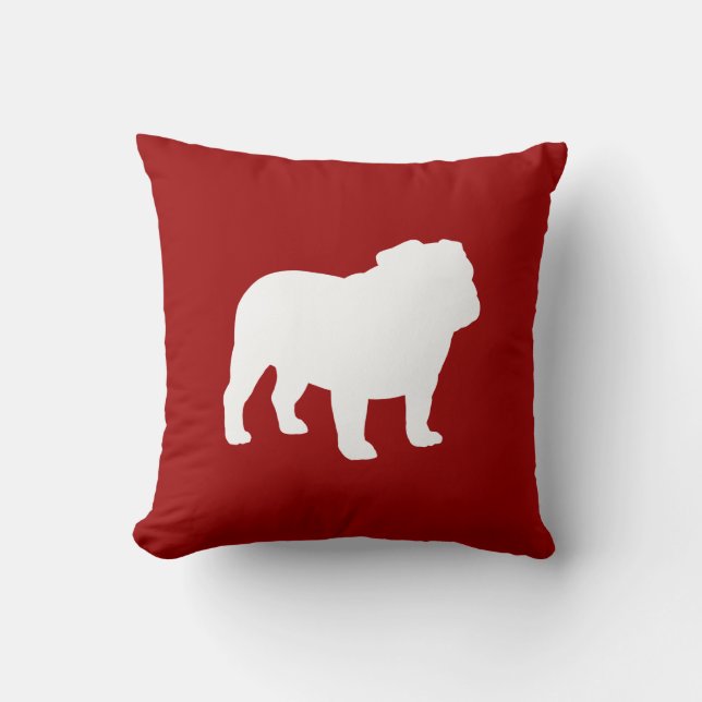 English Bulldog Silhouette Red and White Dog Lover Throw Pillow (Front)