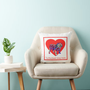 English Bulldog Silhouette Red Heart Mother’s Day Throw Pillow