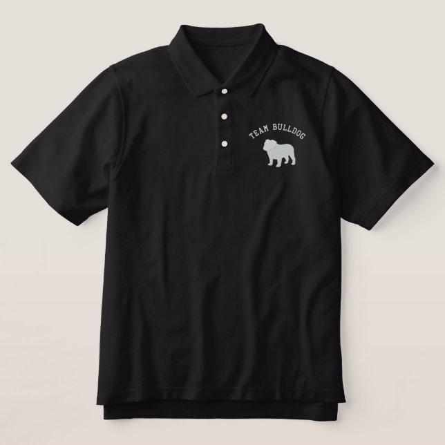 English Bulldog Silhouette with Customizable Text Embroidered Polo Shirt (Design Front)