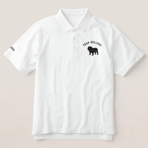 English Bulldog Silhouette with Customizable Text Embroidered Polo Shirt