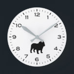 English Bulldog Silhouette with Hours and Minutes Round Clock<br><div class="desc">A fun wall clock for the home or office. Makes an original gift for Bulldog lovers. Check out Jenn’s Doodle World for even more decorative clocks and dog breed themed home decor.</div>