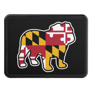 English Bulldog Silhouette with Maryland Flag Hitch Cover