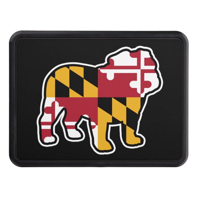 English Bulldog Silhouette with Maryland Flag Hitch Cover (Front)