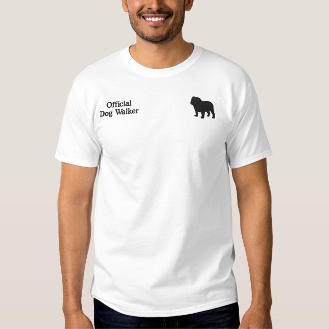 English Bulldog Silhouette with Personalized Text Embroidered T-Shirt (Front)