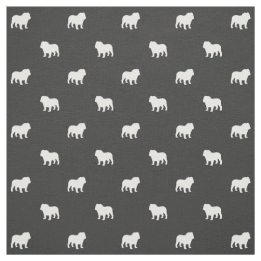 English Bulldog Silhouettes Pattern Grey and White Fabric