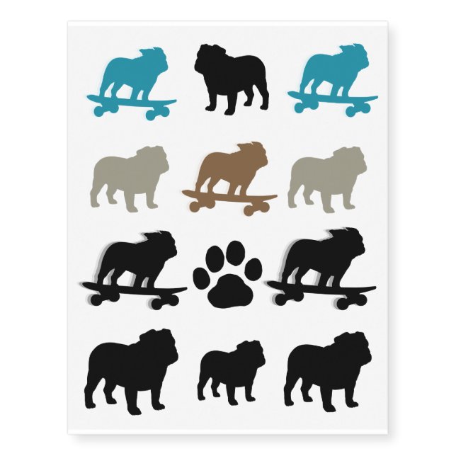 English Bulldog Silhouettes Temporary Tattoos (Front)