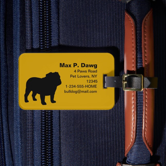 English Bulldog Silhouettes with Custom Text Luggage Tag (Front Insitu 4)