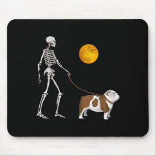 English Bulldog Skeleton Dog Walking Halloween Mouse Pad