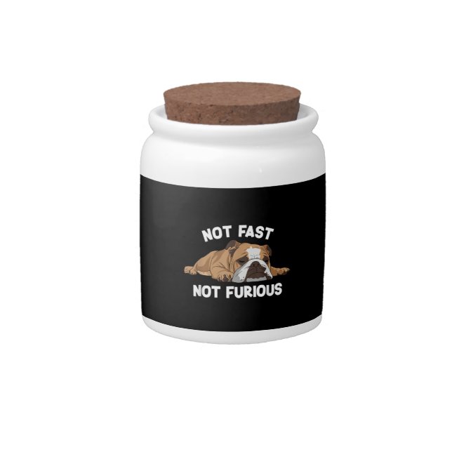 English Bulldog Sleeping Not Fast Not Furious Funn Candy Jar (Front)