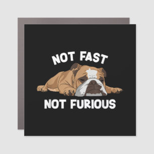 English Bulldog Sleeping Not Fast Not Furious Funn Car Magnet