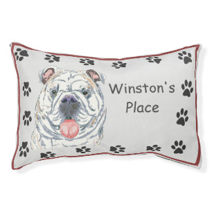 English Bulldog Smiling Dog Paw Print Personalized Pet Bed