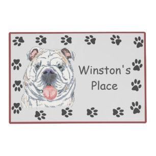 English Bulldog Smiling Dog Paw Print Personalized Placemat