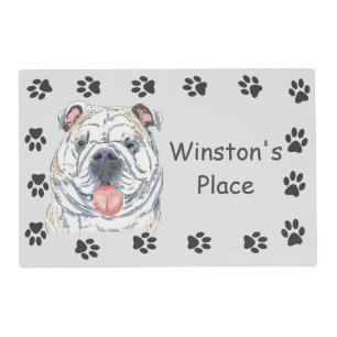 English Bulldog Smiling Dog Paw Print Personalized Placemat