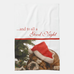 English Bulldog Snoozing Christmas Kitchen Towel