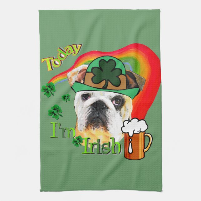 English Bulldog St Patricks Day Kitchen Towel (Vertical)