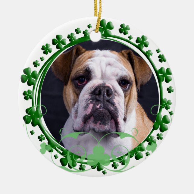 English Bulldog St. Patrick's Day Ornament (Front)