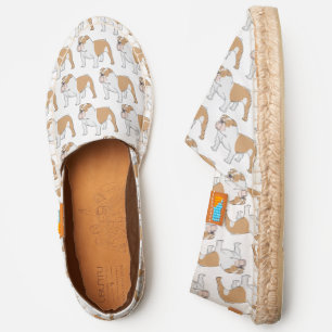 English Bulldog Standing Pattern White Canvas Espadrilles