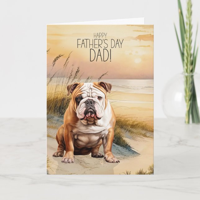 English Bulldog Sunset Beach Father's Day Holiday Card (Front)