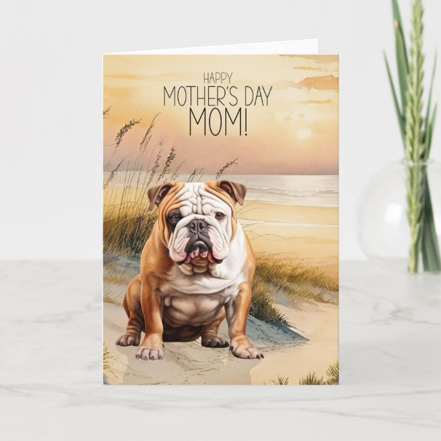 English Bulldog Sunset Beach Mother's Day Holiday Card (Front)
