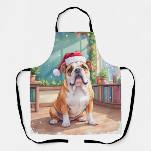 English Bulldog Teacher Classroom Santa Hat Apron