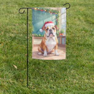 English Bulldog Teacher Classroom Santa Hat Garden Flag