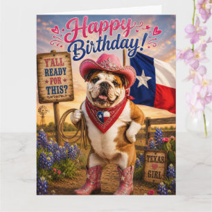 ENGLISH BULLDOG TEXAS COWGIRL BIRTHDAY CARD