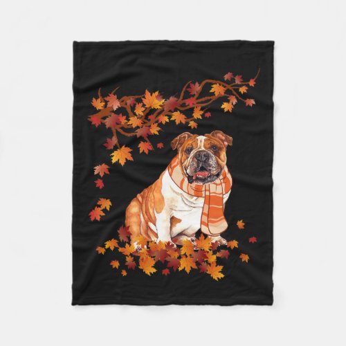 English Bulldog Thanksgiving Autumn Dog Lover Gift Fleece Blanket