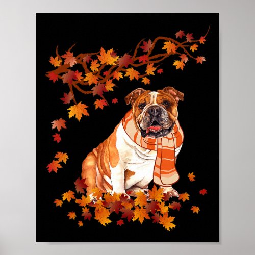 English Bulldog Thanksgiving Autumn Dog Lover Gift Poster