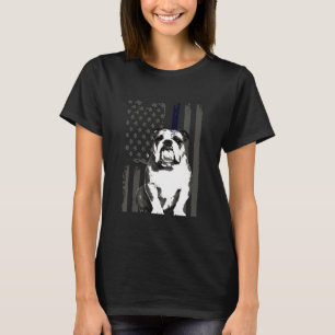 English Bulldog Thin Blue Line Usa Flag Dog T-Shirt