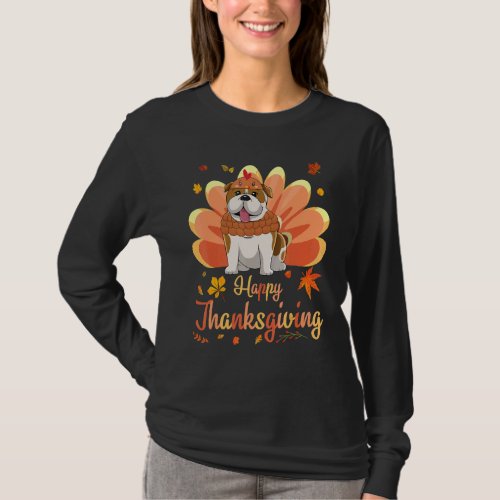 English Bulldog Turkey Costume Heart Happy Thanksg T_Shirt