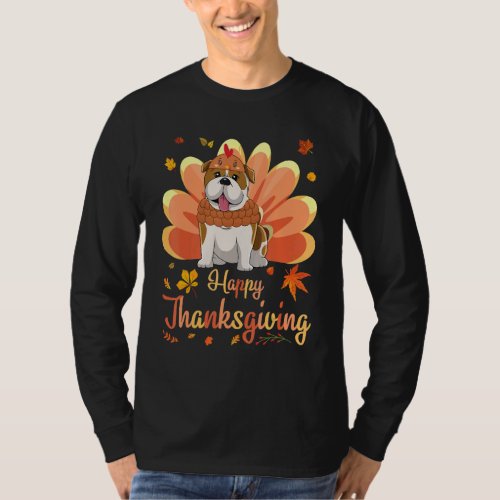 English Bulldog Turkey Costume Heart Happy Thanksg T_Shirt