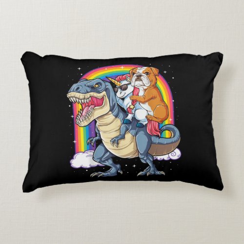 English Bulldog Unicorn Dinosaur T rex Girls Accent Pillow