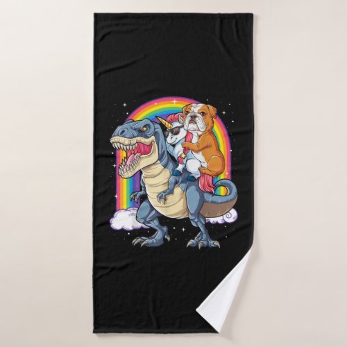 English Bulldog Unicorn Dinosaur T rex Girls Bath Towel