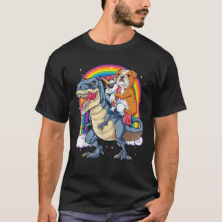 English Bulldog Unicorn Riding Dinosaur T rex Gift T-Shirt