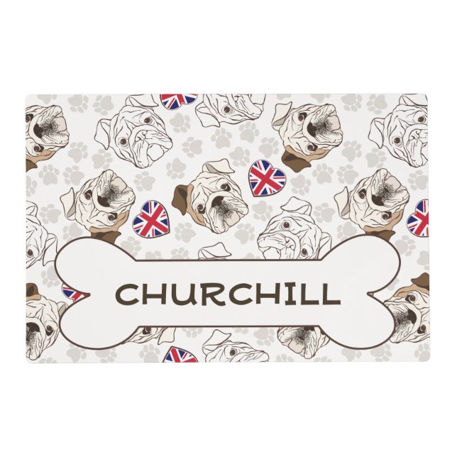 English Bulldog & Union Jacks Pet Bowl Mat (Front)