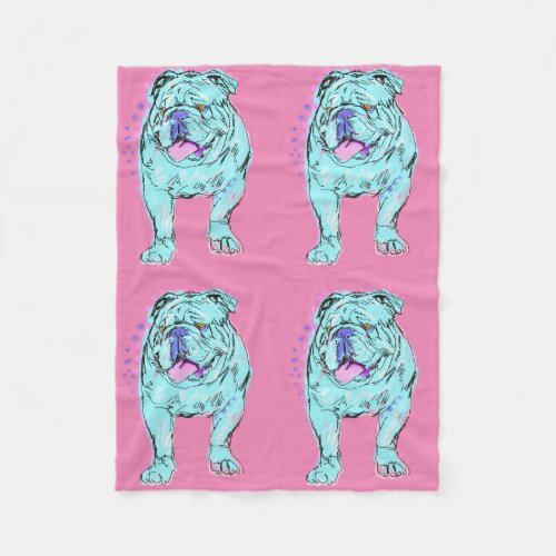 English Bulldog unique colorful pop dog art Fleece Blanket