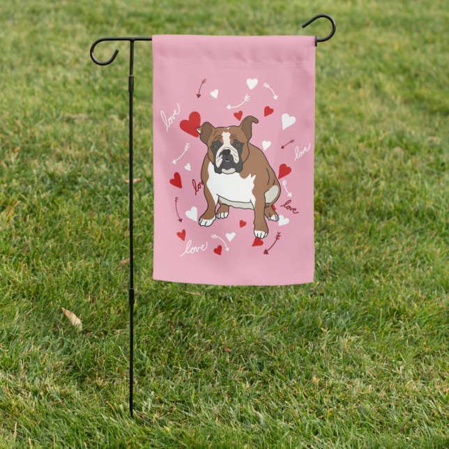 English Bulldog Valentines Day Garden Flag (In SItu)